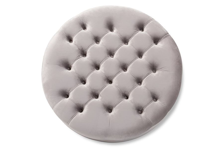 Baxton Studio Palfrey Transitional Grey Velvet Fabric Upholstered Button Tufted Cocktail Ottoman