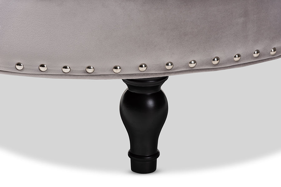 Baxton Studio Palfrey Transitional Grey Velvet Fabric Upholstered Button Tufted Cocktail Ottoman