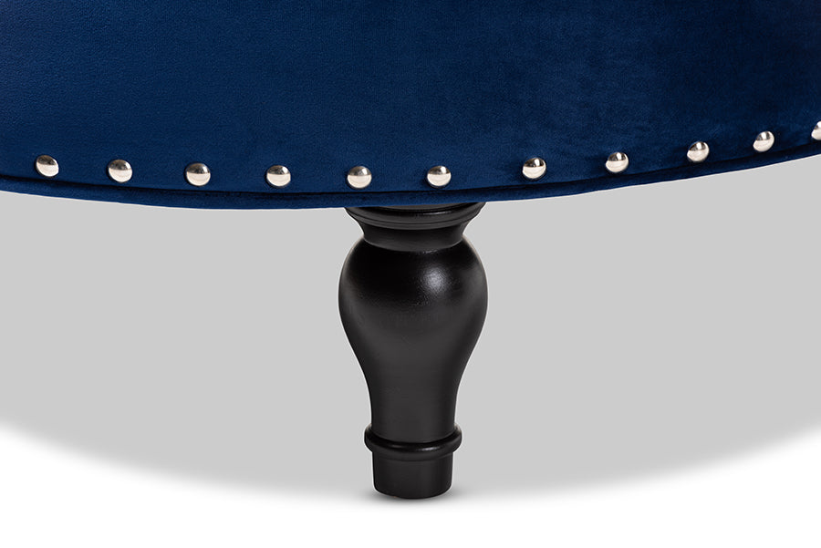 Baxton Studio Palfrey Transitional Blue Velvet Fabric Upholstered Button Tufted Cocktail Ottoman