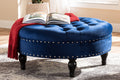 Baxton Studio Palfrey Transitional Blue Velvet Fabric Upholstered Button Tufted Cocktail Ottoman