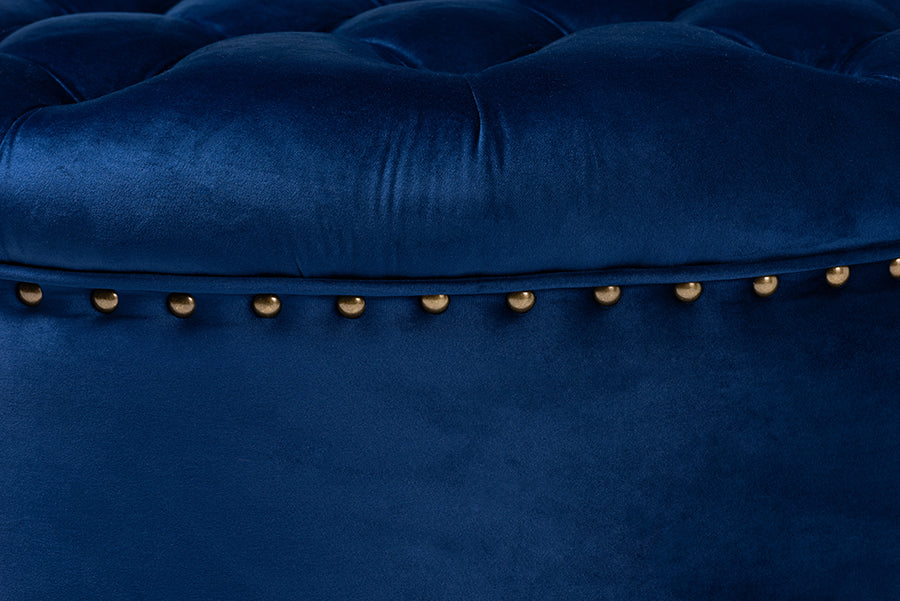 Baxton Studio Iglehart Modern and Contemporary Royal Blue Velvet Fabric Upholstered Tufted Cocktail Ottoman