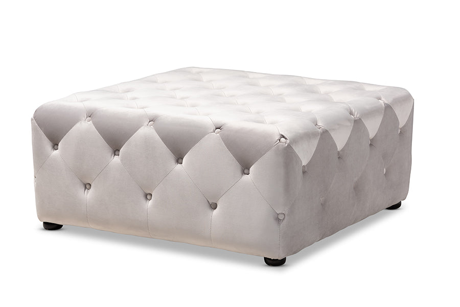 Baxton Studio Calvetti Modern and Contemporary Slate Gray Velvet Fabric Upholstered Button-Tufted Cocktail Ottoman