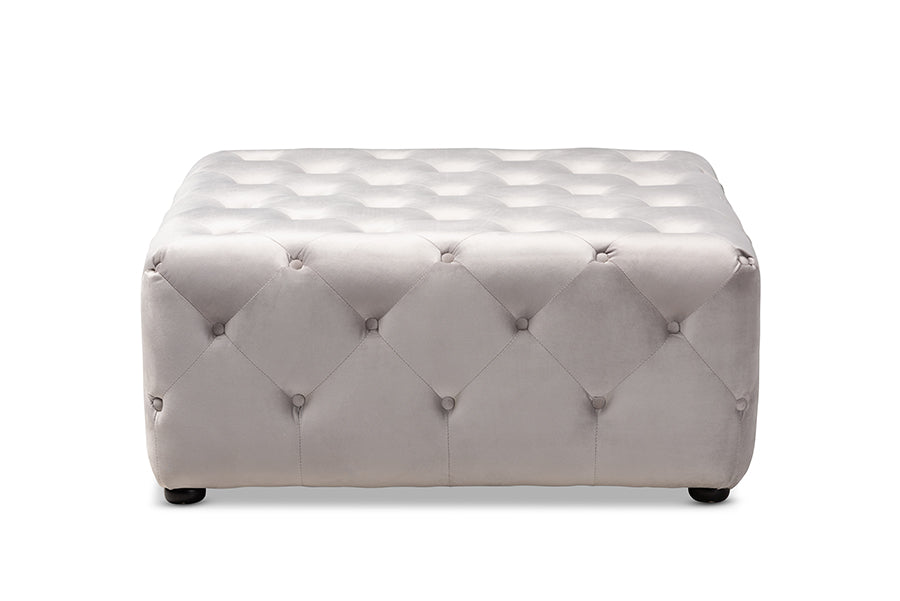 Baxton Studio Calvetti Modern and Contemporary Slate Gray Velvet Fabric Upholstered Button-Tufted Cocktail Ottoman