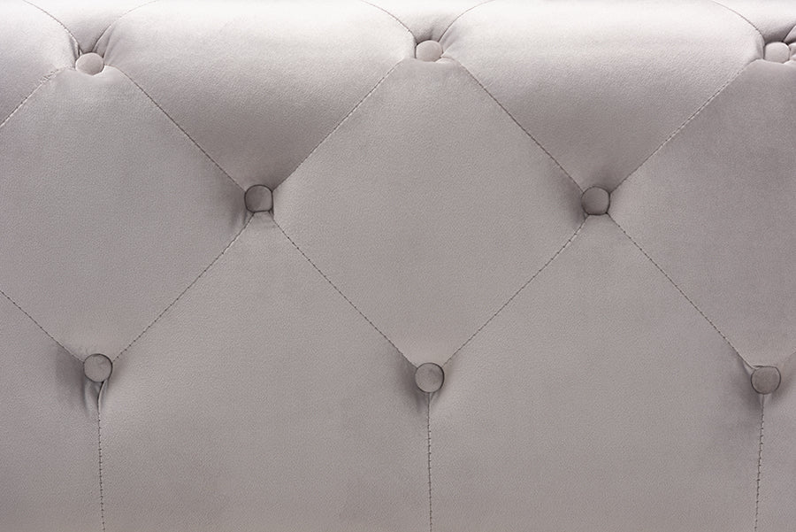 Baxton Studio Calvetti Modern and Contemporary Slate Gray Velvet Fabric Upholstered Button-Tufted Cocktail Ottoman