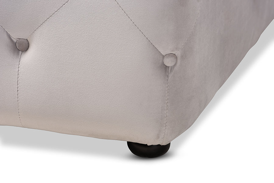 Baxton Studio Calvetti Modern and Contemporary Slate Gray Velvet Fabric Upholstered Button-Tufted Cocktail Ottoman