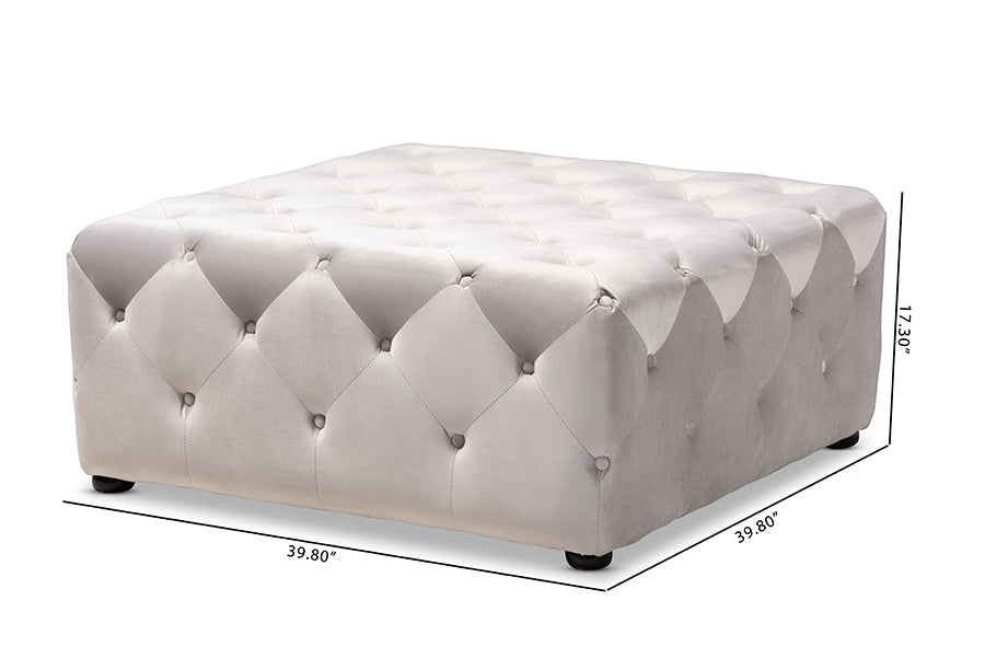Baxton Studio Calvetti Modern and Contemporary Slate Gray Velvet Fabric Upholstered Button-Tufted Cocktail Ottoman