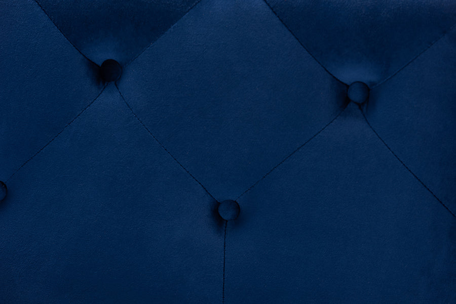 Baxton Studio Calvetti Modern and Contemporary Royal Blue Velvet Fabric Upholstered Button-Tufted Cocktail Ottoman