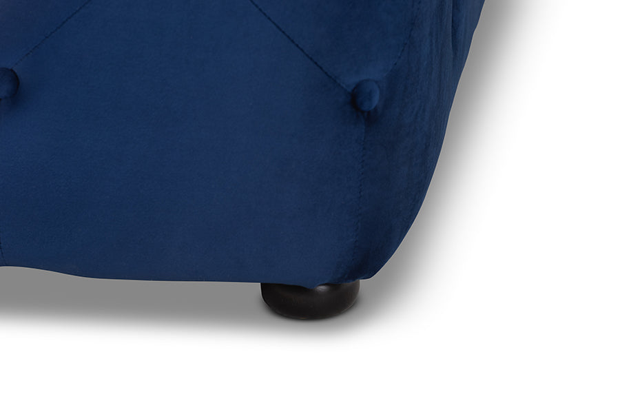 Baxton Studio Calvetti Modern and Contemporary Royal Blue Velvet Fabric Upholstered Button-Tufted Cocktail Ottoman