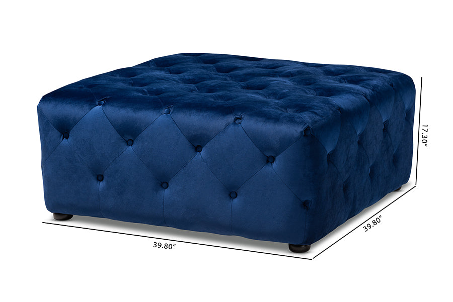 Baxton Studio Calvetti Modern and Contemporary Royal Blue Velvet Fabric Upholstered Button-Tufted Cocktail Ottoman