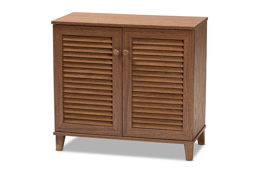 Baxton Studio Coolidge Modern and Contemporary Walnut Finished 4-Shelf Wood Shoe Storage Cabinet