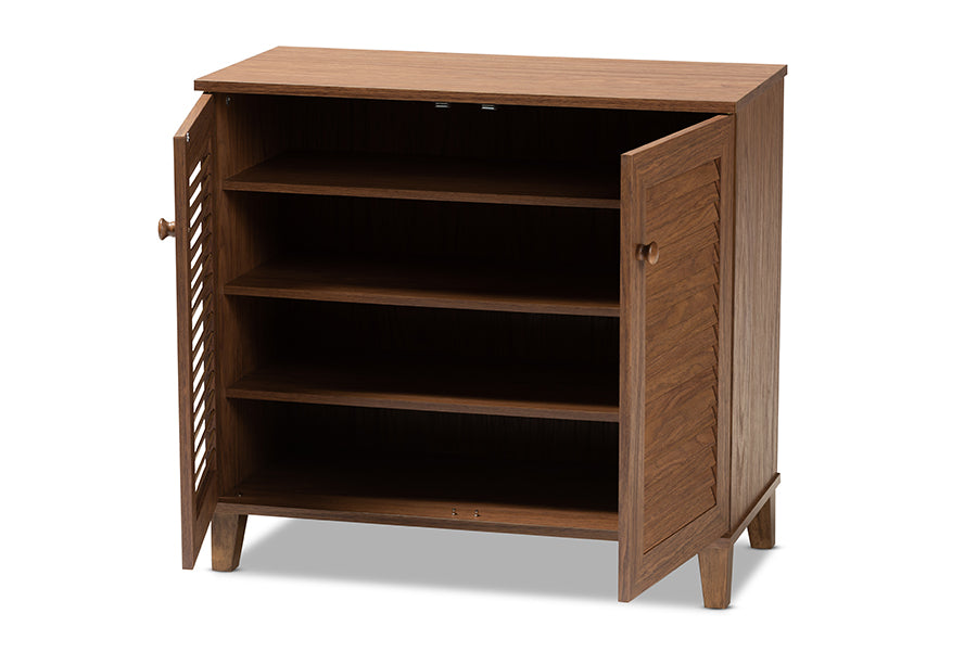 Baxton Studio Coolidge Modern and Contemporary Walnut Finished 4-Shelf Wood Shoe Storage Cabinet