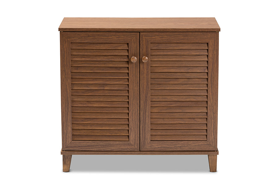 Baxton Studio Coolidge Modern and Contemporary Walnut Finished 4-Shelf Wood Shoe Storage Cabinet