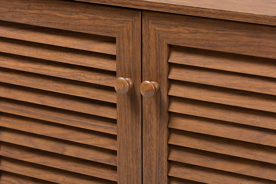 Baxton Studio Coolidge Modern and Contemporary Walnut Finished 4-Shelf Wood Shoe Storage Cabinet