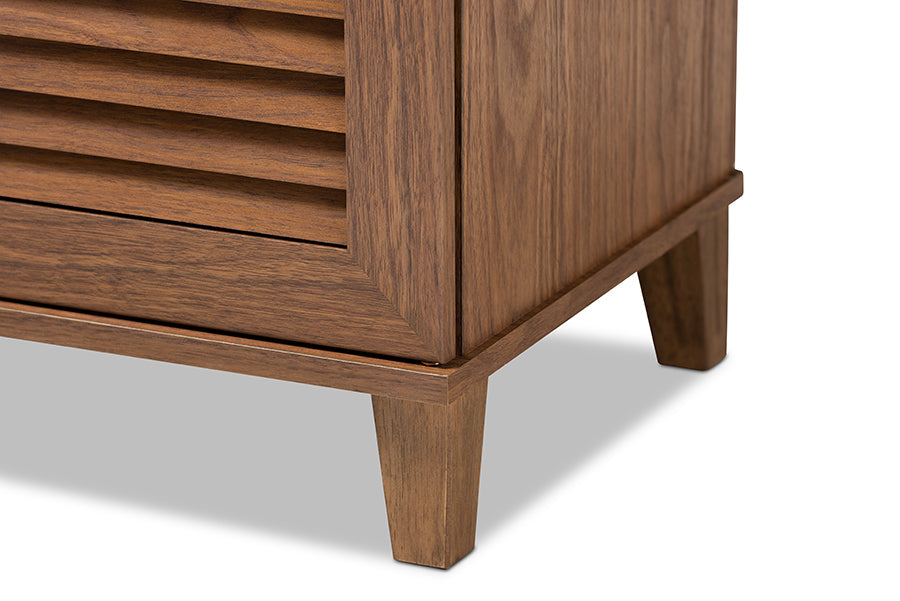 Baxton Studio Coolidge Modern and Contemporary Walnut Finished 4-Shelf Wood Shoe Storage Cabinet