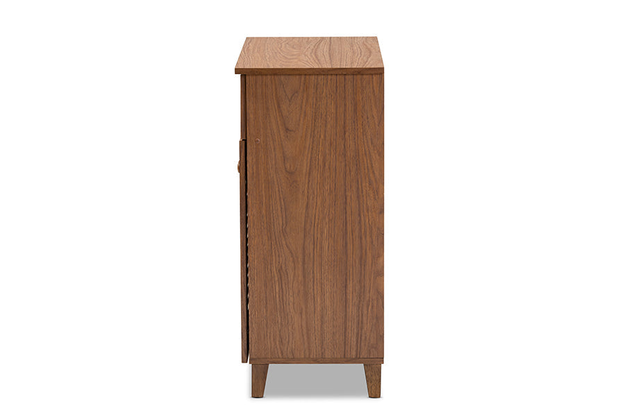 Baxton Studio Coolidge Modern and Contemporary Walnut Finished 4-Shelf Wood Shoe Storage Cabinet with Drawer