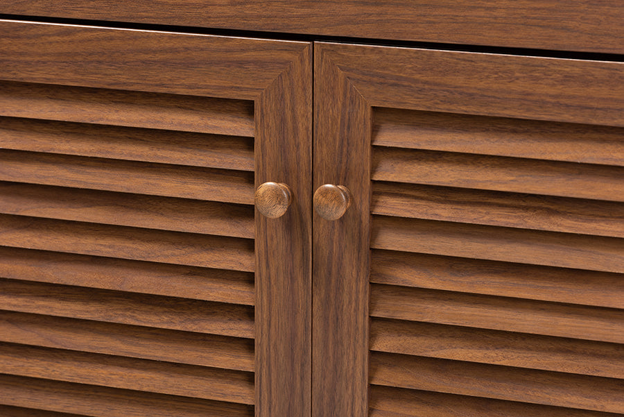 Baxton Studio Coolidge Modern and Contemporary Walnut Finished 4-Shelf Wood Shoe Storage Cabinet with Drawer