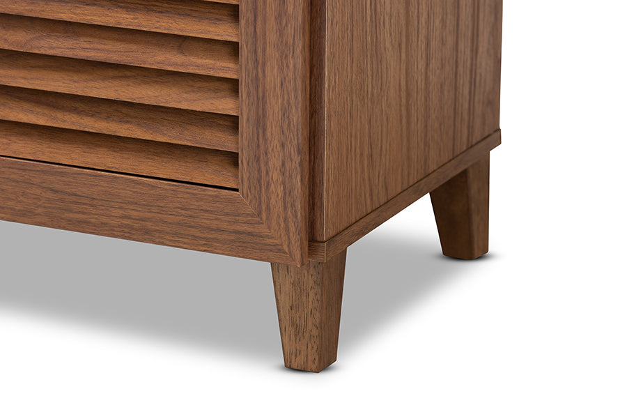 Baxton Studio Coolidge Modern and Contemporary Walnut Finished 4-Shelf Wood Shoe Storage Cabinet with Drawer