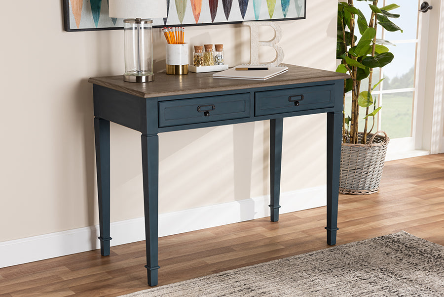 Baxton Studio Dauphine French Provincial Spruce Blue Accent Writing Desk