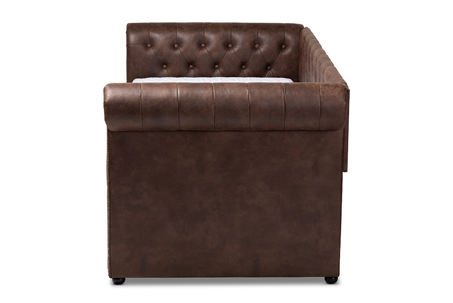 Baxton Studio Mabelle Modern and Contemporary Brown Faux Leather Upholstered Daybed with Trundle
