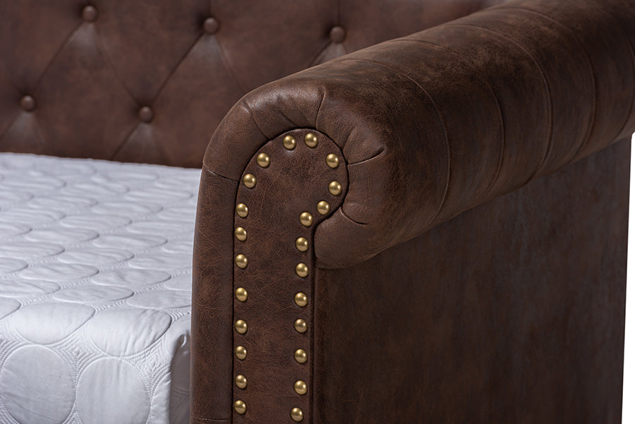 Baxton Studio Mabelle Modern and Contemporary Brown Faux Leather Upholstered Daybed with Trundle