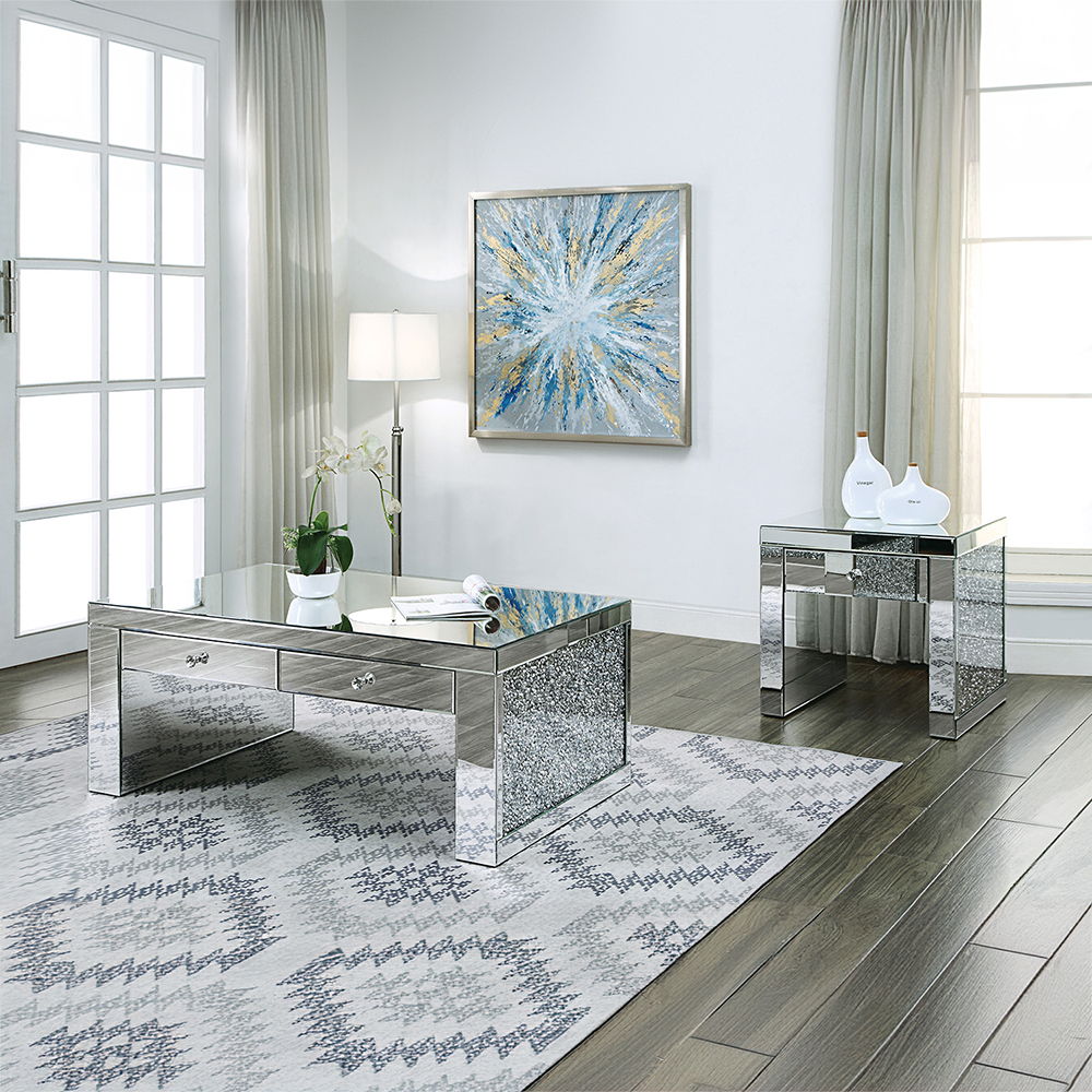 Noralie - 24" Square End Table - Mirrored & Faux Diamonds