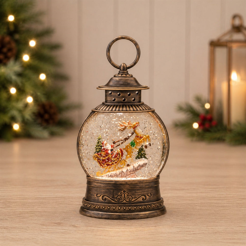 LED Santa in Sleigh Snow Globe 9"H
