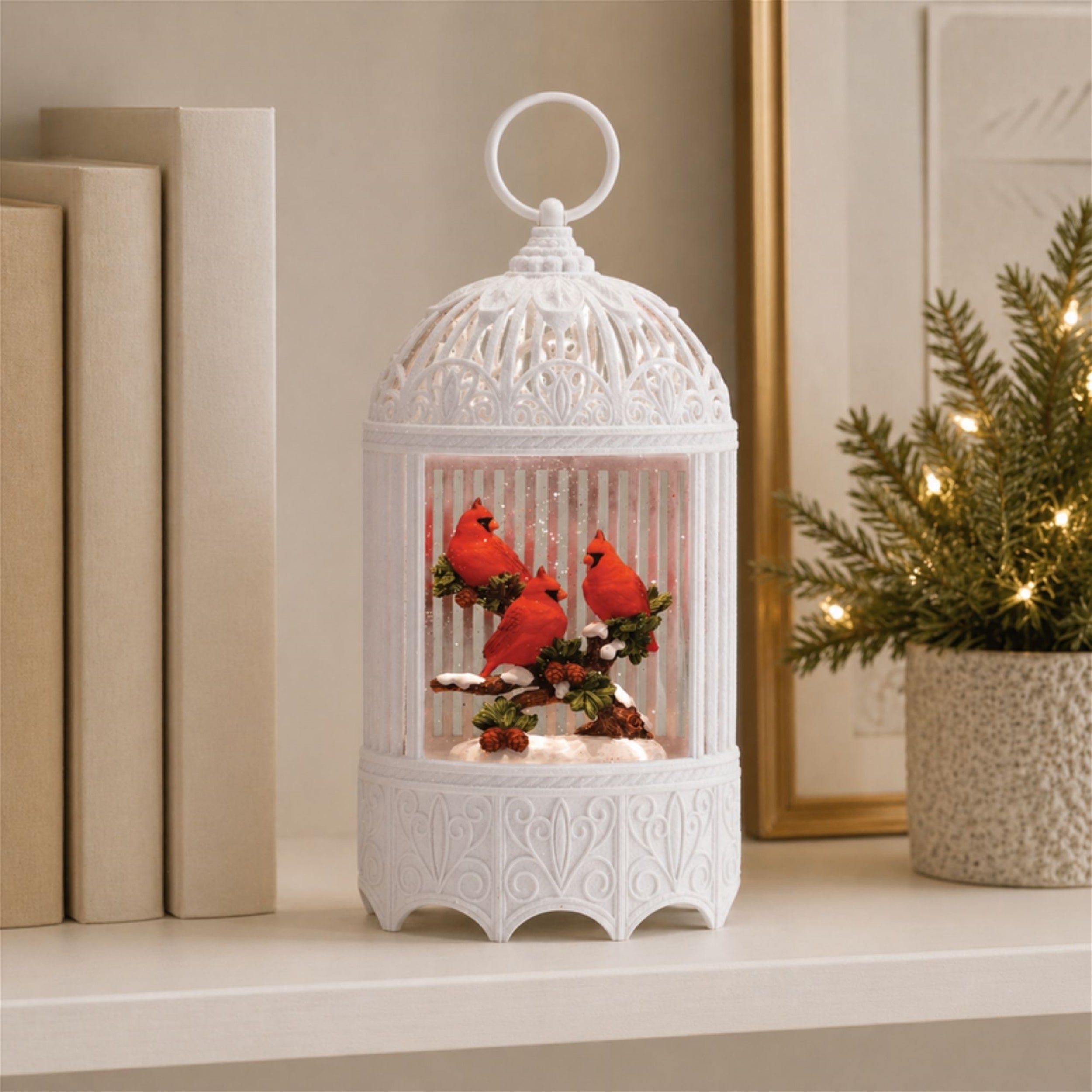 LED Cardinal Branch Snow Globe 11"H