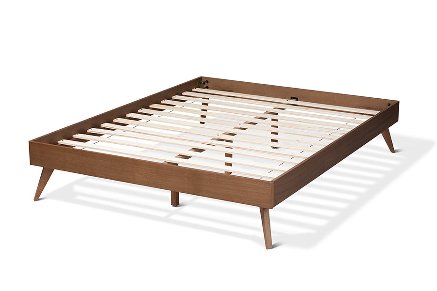 Baxton Studio Lissette Mid-Century Modern Walnut Brown Finished Wood King Size Platform Bed Frame