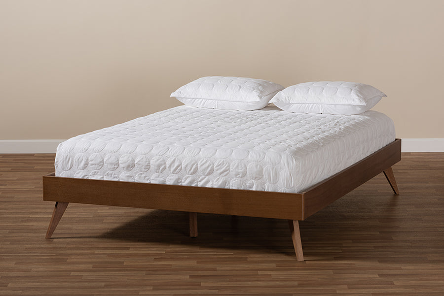 Baxton Studio Lissette Mid-Century Modern Walnut Brown Finished Wood King Size Platform Bed Frame