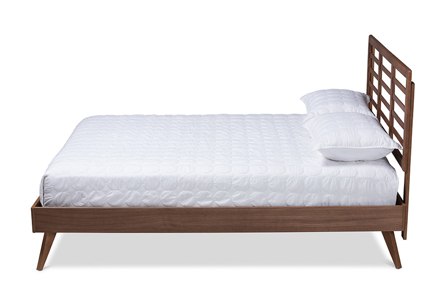 Baxton Studio Calisto Mid-Century Modern Walnut Brown Finished Wood Queen Size Platform Bed