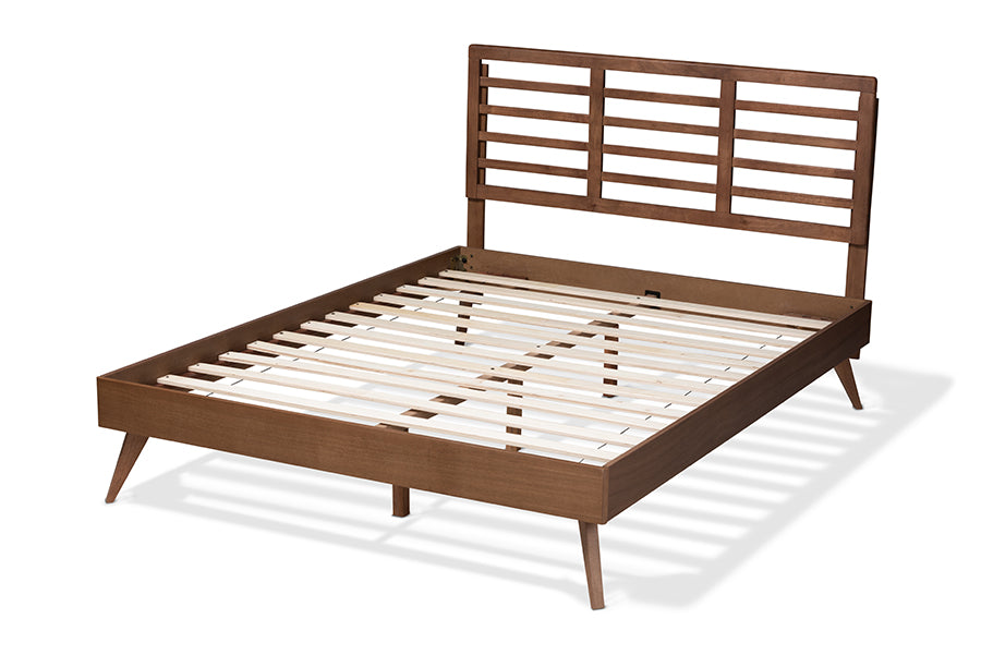 Baxton Studio Calisto Mid-Century Modern Walnut Brown Finished Wood Full Size Platform Bed