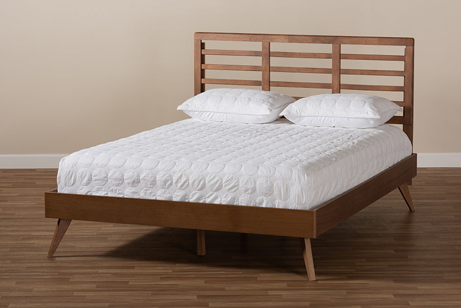 Baxton Studio Calisto Mid-Century Modern Walnut Brown Finished Wood Full Size Platform Bed