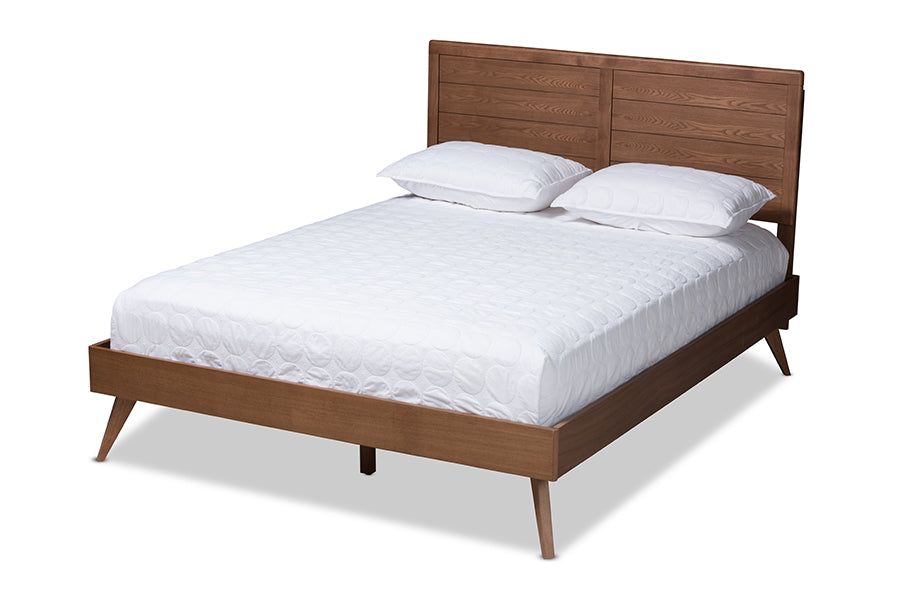 Baxton Studio Artemis Mid-Century Modern Walnut Brown Finished Wood Queen Size Platform Bed