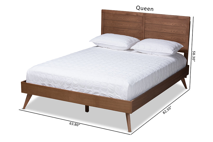Baxton Studio Artemis Mid-Century Modern Walnut Brown Finished Wood Queen Size Platform Bed