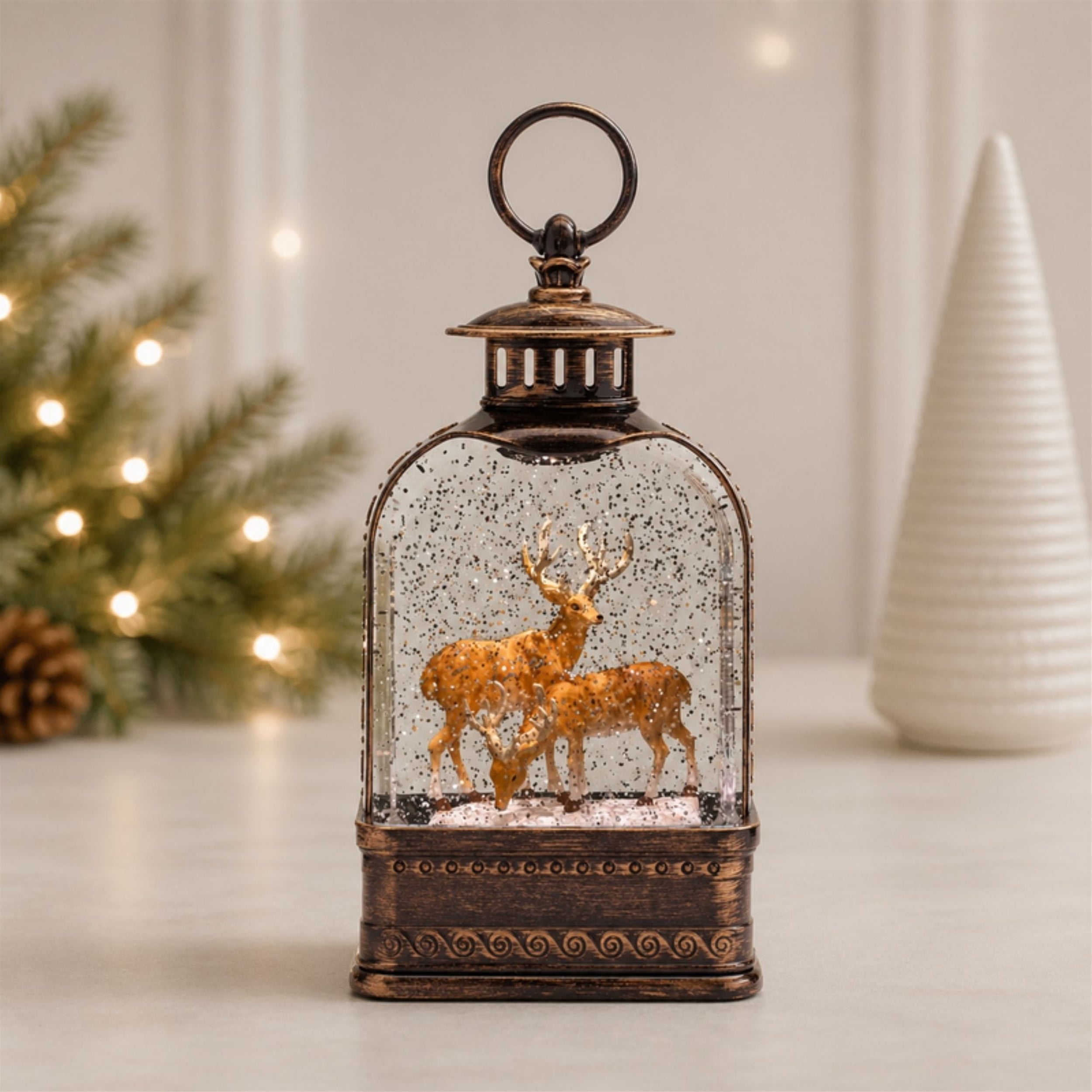 LED Deer Couple Snow Globe 11"H