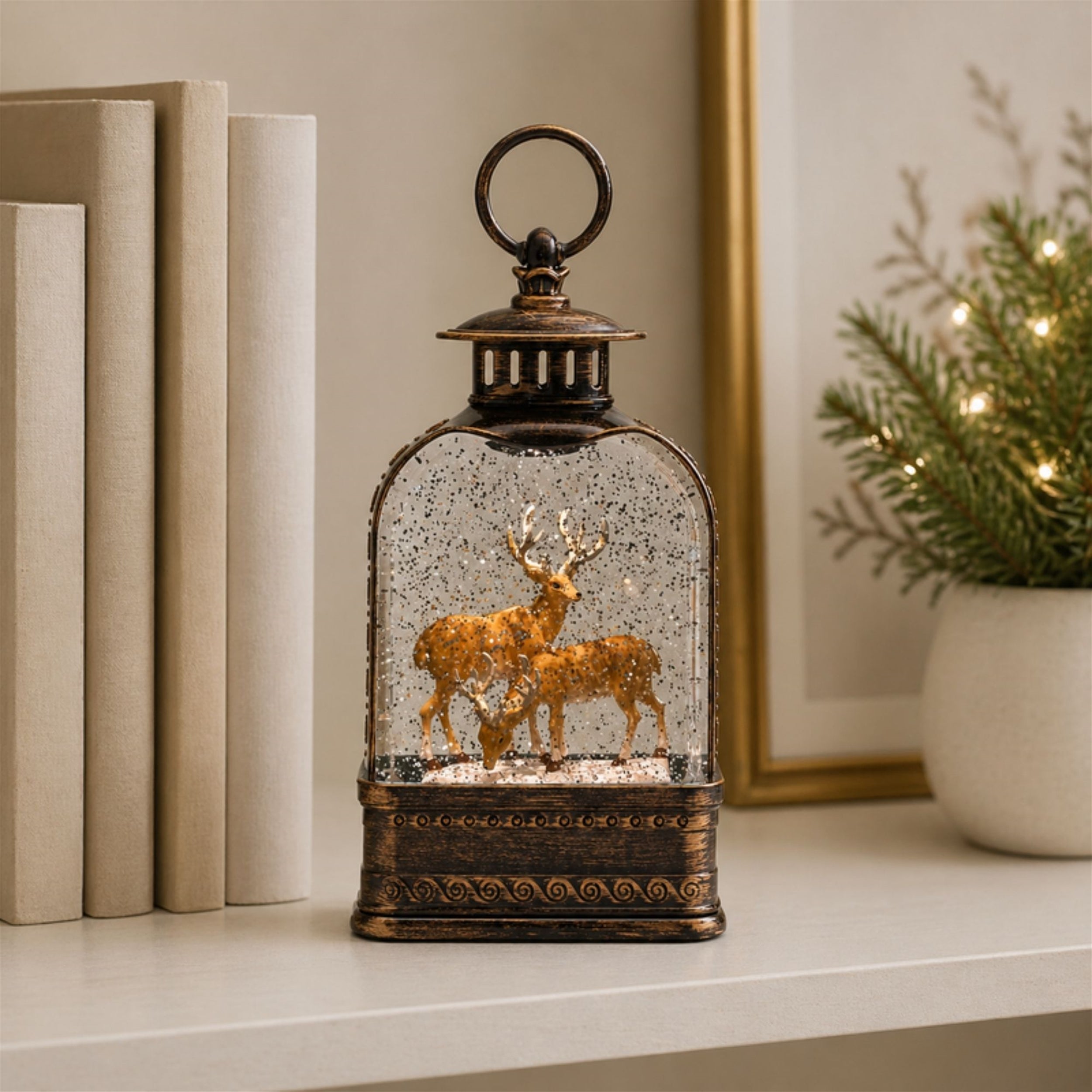 LED Deer Couple Snow Globe 11"H