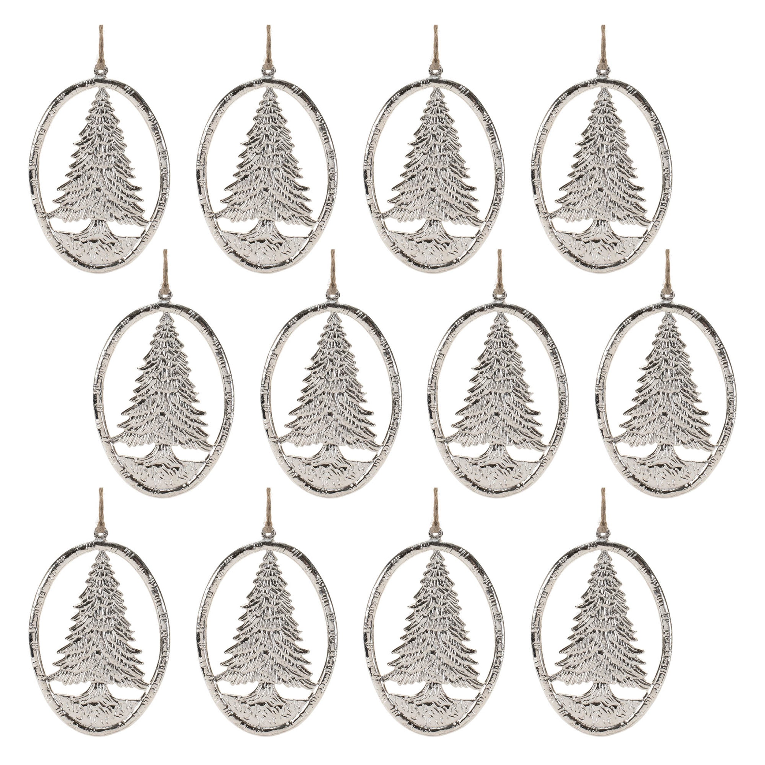 Etched Metal Pine Tree Ornament (Set of 12)
