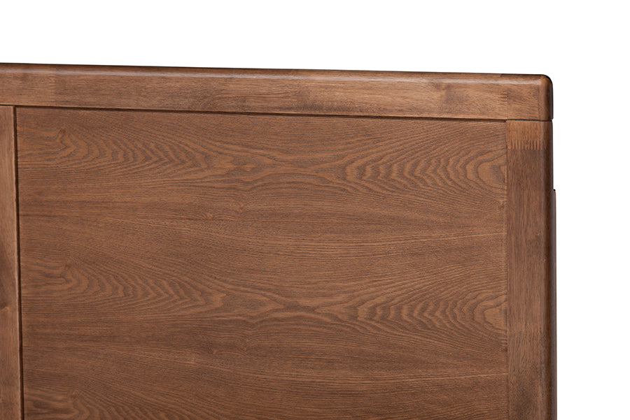 Baxton Studio Allegra Mid-Century Modern Dark Grey Fabric Upholstered and Ash Walnut Brown Finished Wood Queen Size Platform Bed