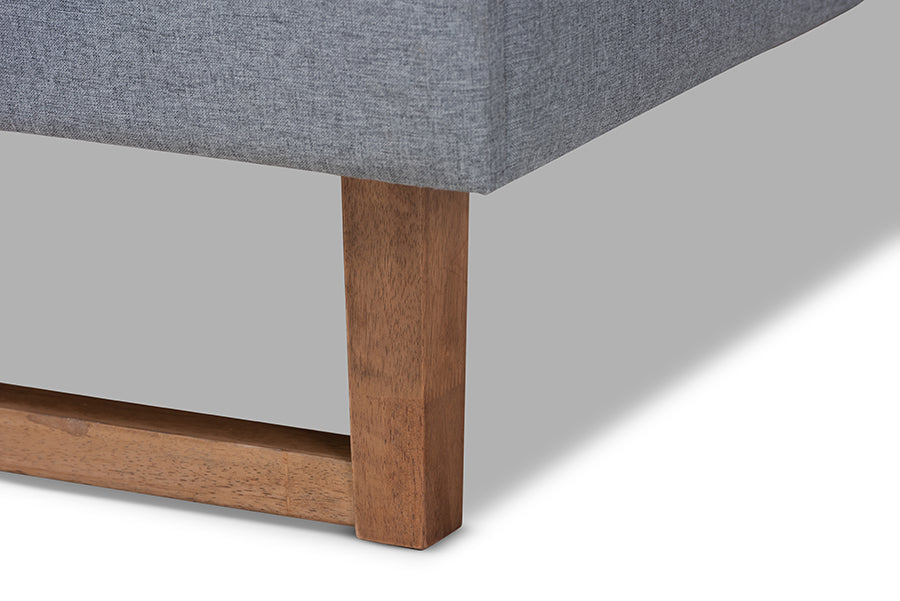 Baxton Studio Allegra Mid-Century Modern Dark Grey Fabric Upholstered and Ash Walnut Brown Finished Wood Queen Size Platform Bed