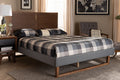 Baxton Studio Allegra Mid-Century Modern Dark Grey Fabric Upholstered and Ash Walnut Brown Finished Wood Queen Size Platform Bed
