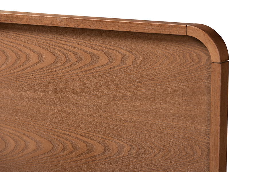 Baxton Studio Ayla Mid-Century Modern Dark Grey Fabric Upholstered Walnut Brown Finished Wood Queen Size Platform Bed