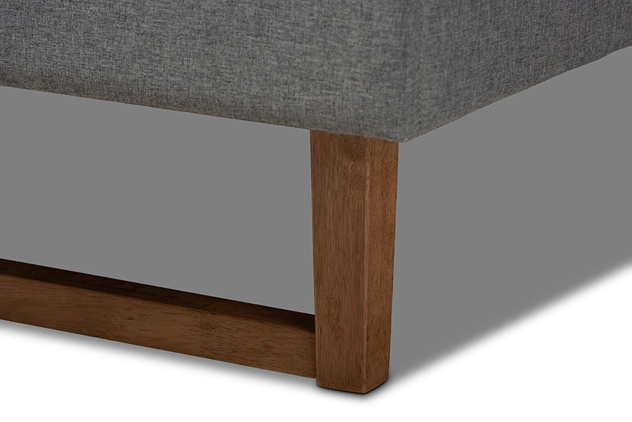 Baxton Studio Ayla Mid-Century Modern Dark Grey Fabric Upholstered Walnut Brown Finished Wood King Size Platform Bed