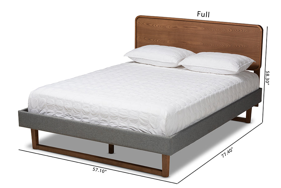 Baxton Studio Ayla Mid-Century Modern Dark Grey Fabric Upholstered Walnut Brown Finished Wood King Size Platform Bed