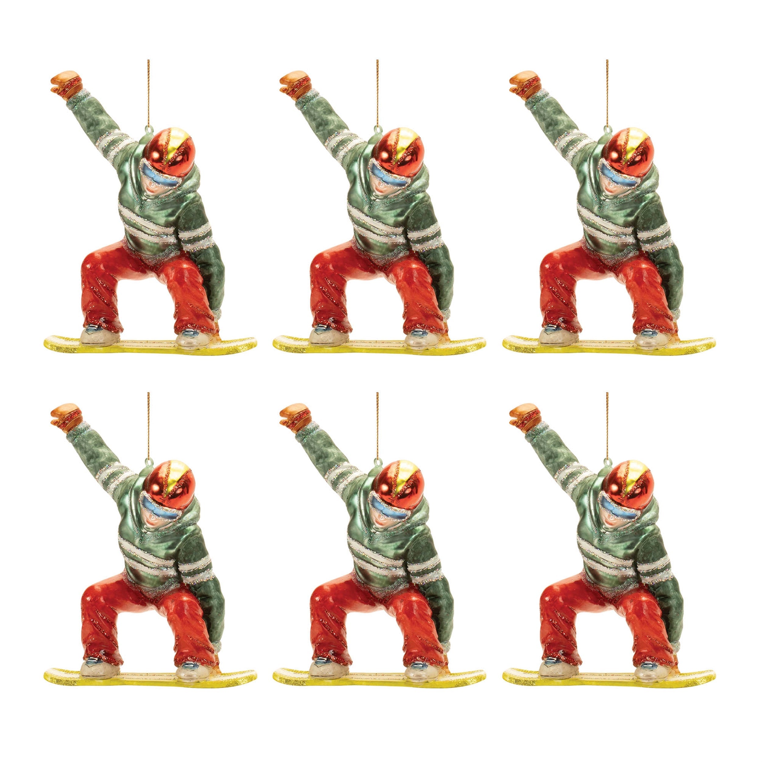 Glittered Glass Snowboarder Ornament (Set of 6)