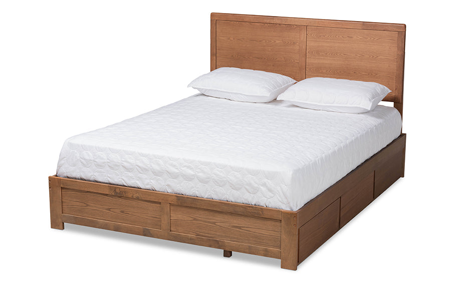 Baxton Studio Aras Modern and Contemporary Transitional Ash Walnut Brown Finished Wood Queen Size 3-Drawer Platform Storage Bed