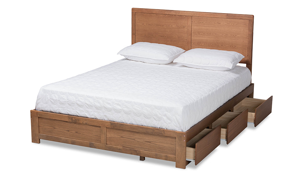 Baxton Studio Aras Modern and Contemporary Transitional Ash Walnut Brown Finished Wood Queen Size 3-Drawer Platform Storage Bed