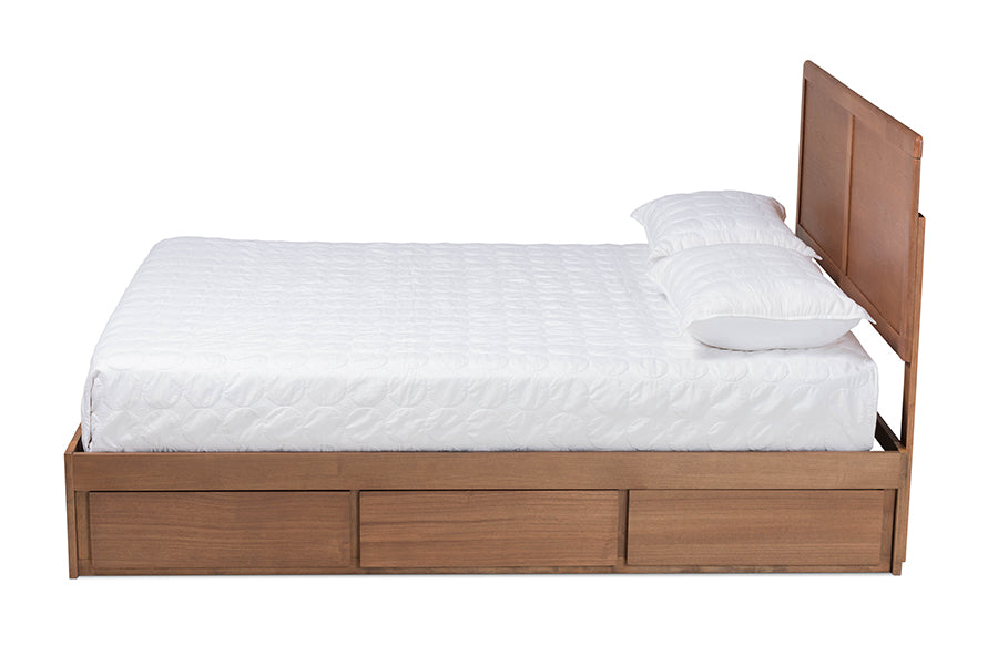 Baxton Studio Aras Modern and Contemporary Transitional Ash Walnut Brown Finished Wood Full Size 3-Drawer Platform Storage Bed