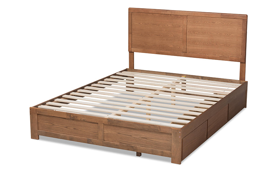 Baxton Studio Aras Modern and Contemporary Transitional Ash Walnut Brown Finished Wood Full Size 3-Drawer Platform Storage Bed