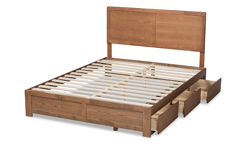 Baxton Studio Aras Modern and Contemporary Transitional Ash Walnut Brown Finished Wood Queen Size 3-Drawer Platform Storage Bed