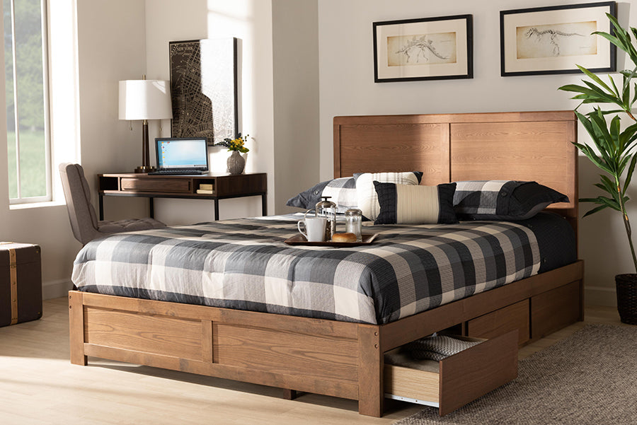 Baxton Studio Aras Modern and Contemporary Transitional Ash Walnut Brown Finished Wood Full Size 3-Drawer Platform Storage Bed